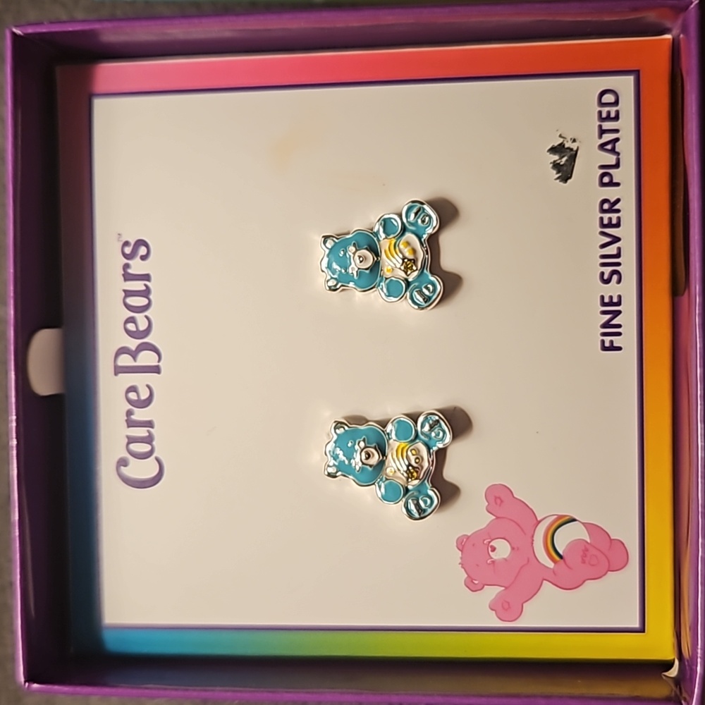 Care Bear Wish Bear 3D Stud Earrings - fine silver plated - Picture 1 of 6
